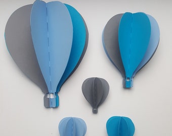 Decoración de la pared, murales montgolfieres, sala de decoración bebe, azul, gris, para pegar 3D- papel 210g -decoración dormitorio del niño