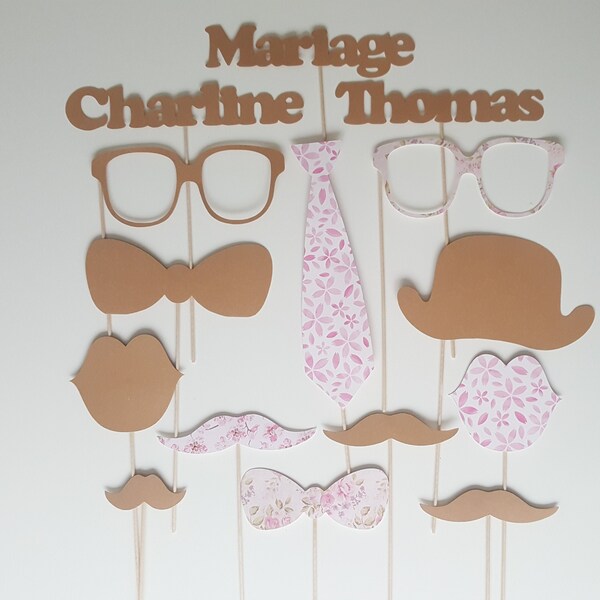 Photobooth mariage, personnalise, prenoms mariés, kraft, fleur, campagne chic,mariage