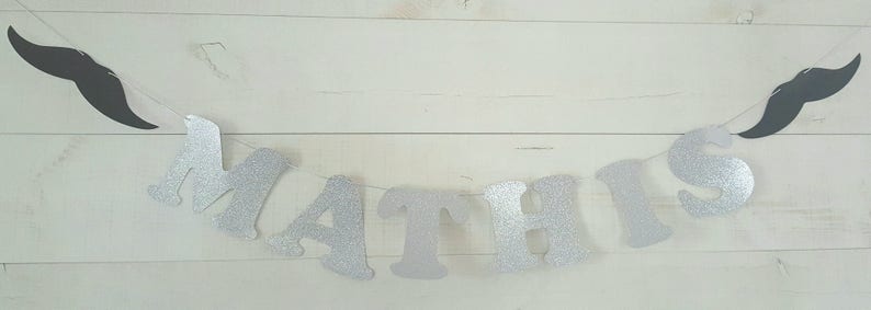 glitter paper mustache Garland name cotton paper coating maximum 10 letters or elements