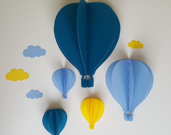 Montgolfieres murales, decoration chambre enfant, bapteme, babyshower, cadeau naissance, lot de 10,