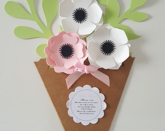 6 Cartes invitation, anniversaire ,cone de fleurs,noeud, mariage,bapteme,