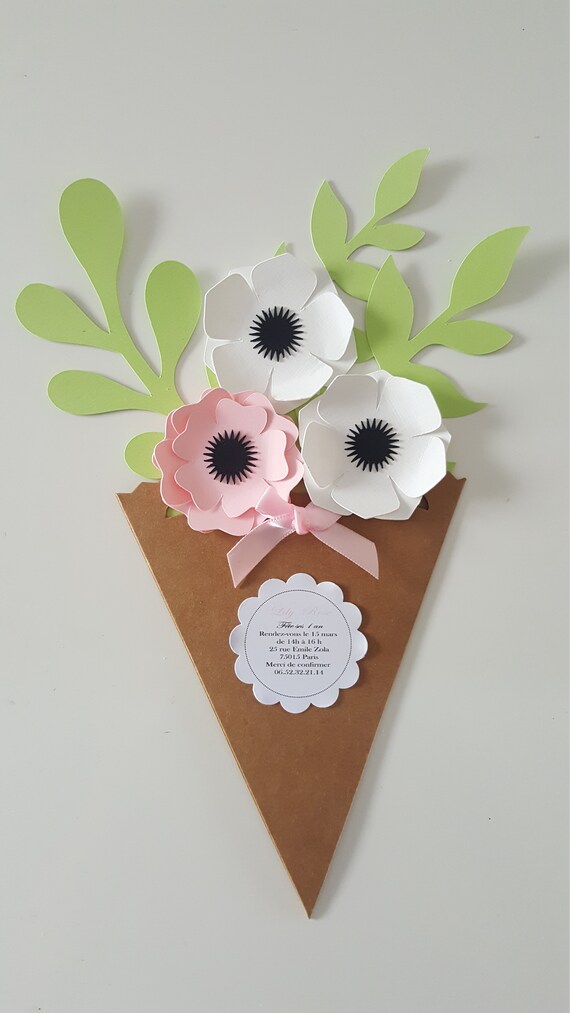 6 Cartes Invitation Anniversaire Cone De Fleursnoeud Etsy