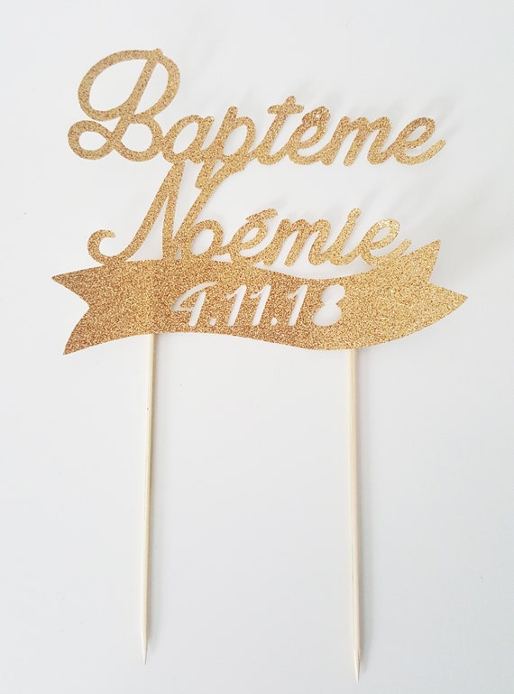 Decoration Gateau Bapteme Enfant Prenom Personnalise Date Etsy