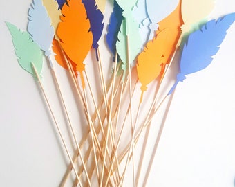 10 décorations - bouquet de plumes-plume-multicolore-fête d'indiens - livre d'or -pour message