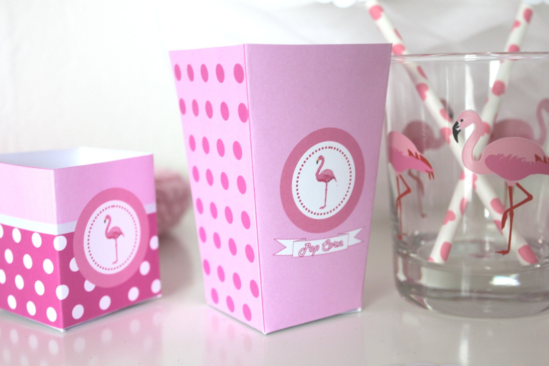 Boite Pop Corn à Imprimer Thème Flamant Rose