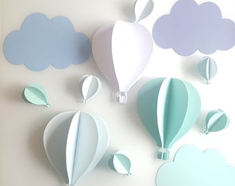 Decoration chambre, bebe, nuages, montgolfiere murales, à coller, 3D