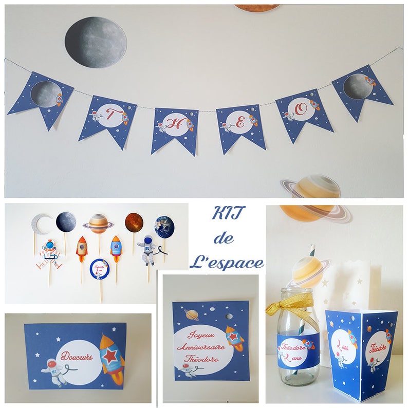 SET DECORATION space mission birthday personalized name and age of child ready to decorate candy bar 6 children image 1