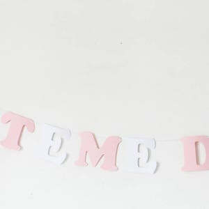 Garland Baptism name thick paper pink and white coated cotton thread 2 butterflies image 2