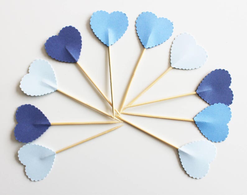 10 blue hearts for Cupcakes cupcake toppers decorations wedding image 1
