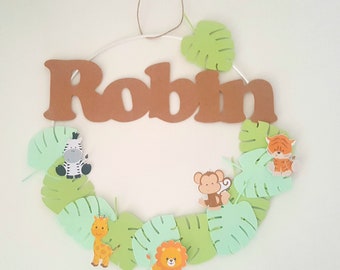 gift birth, decoration, baby room, first name, jungle theme, first name circle