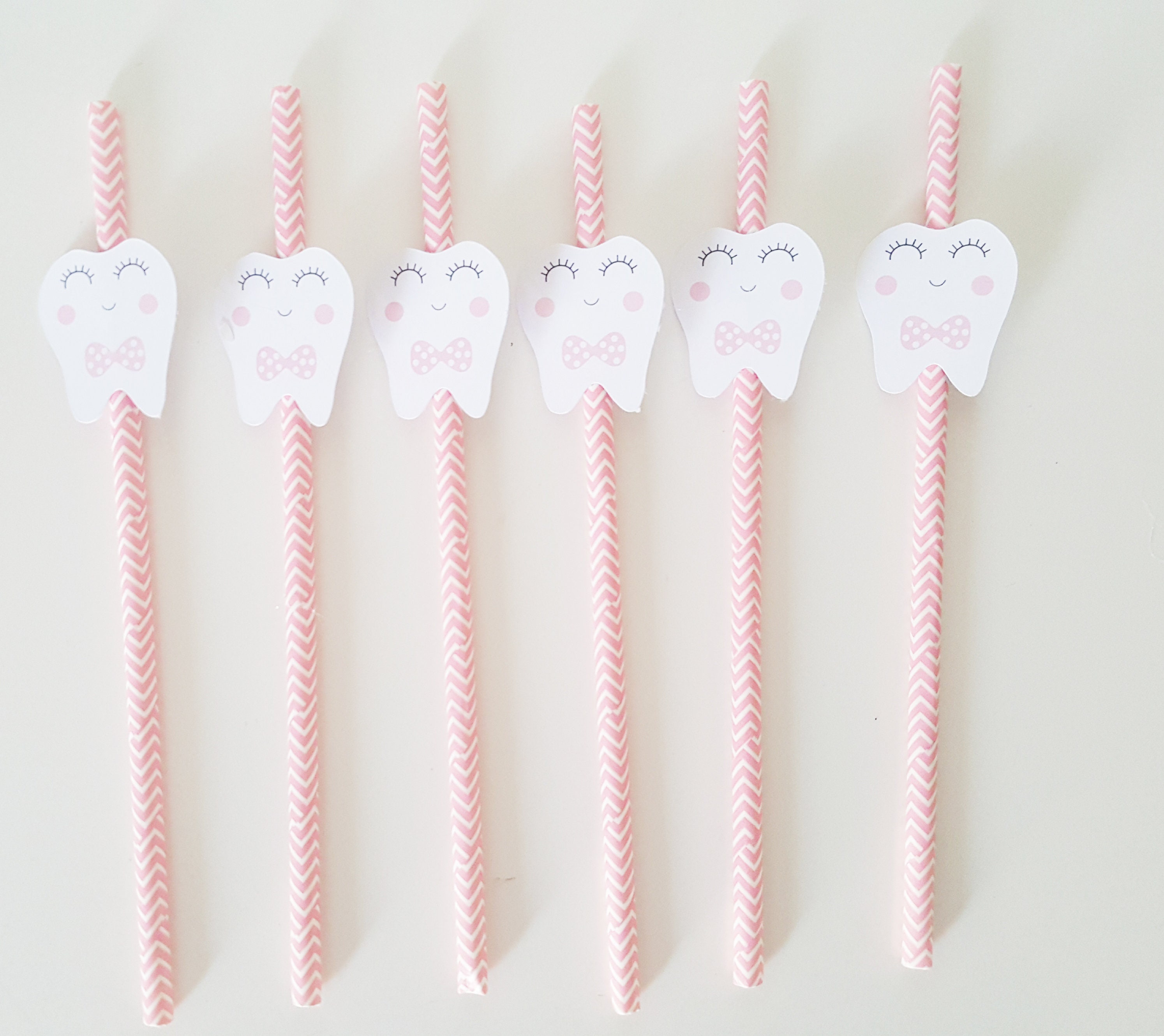 Straws Teeth Tooth Kids Party Agra Hagid Pink Chevron Set 