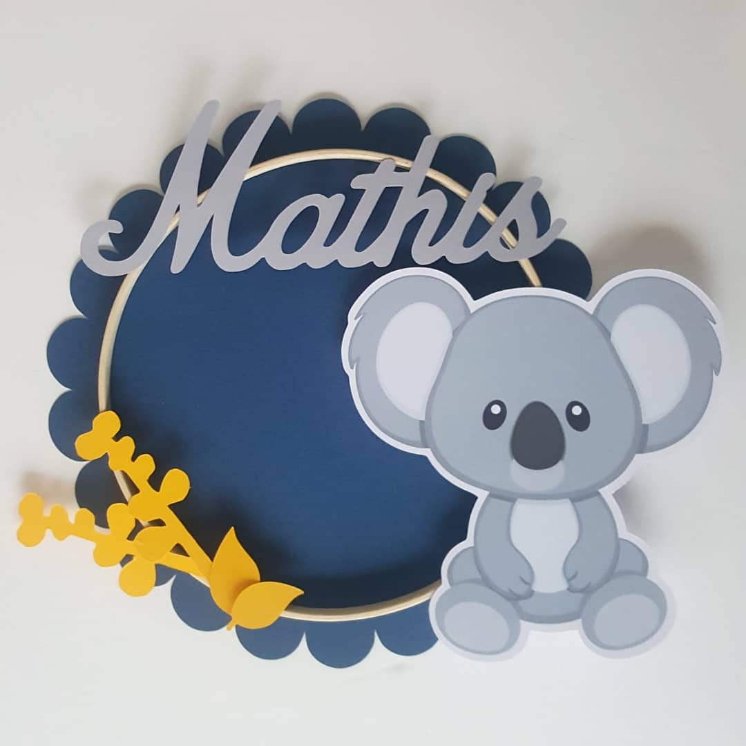 Cadeau Naissance, Decoration, Chambre de Bebe, Prenom, Thème Koala, Cercle Bambou, Prénom