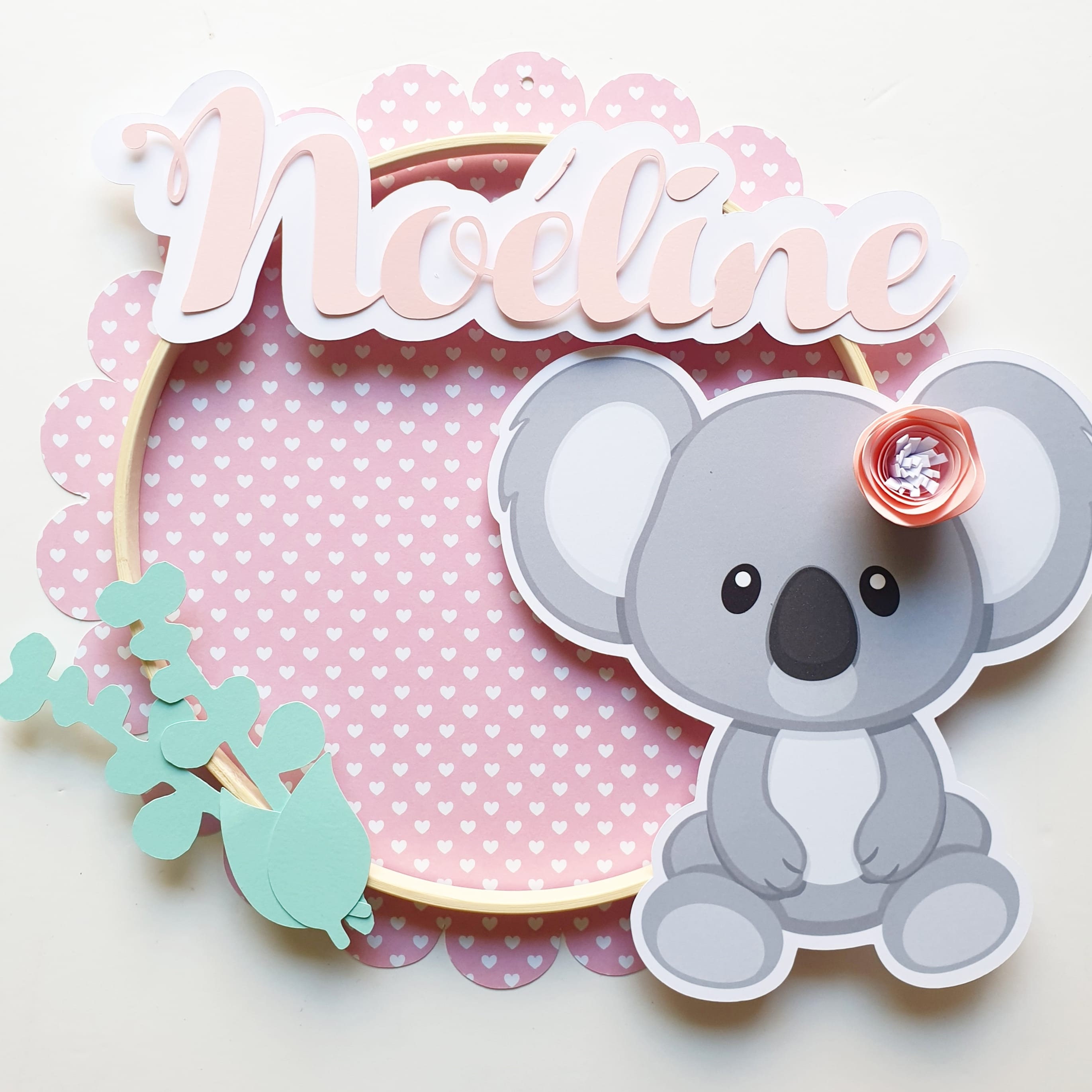 Cadeau Naissance, Decoration, Chambre de Bebe, Prenom, Thème Koala, Cercle Bambou, Prénom