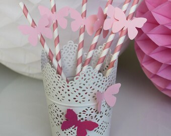 Lot de 6 Pailles papillons roses pour anniversaire enfant