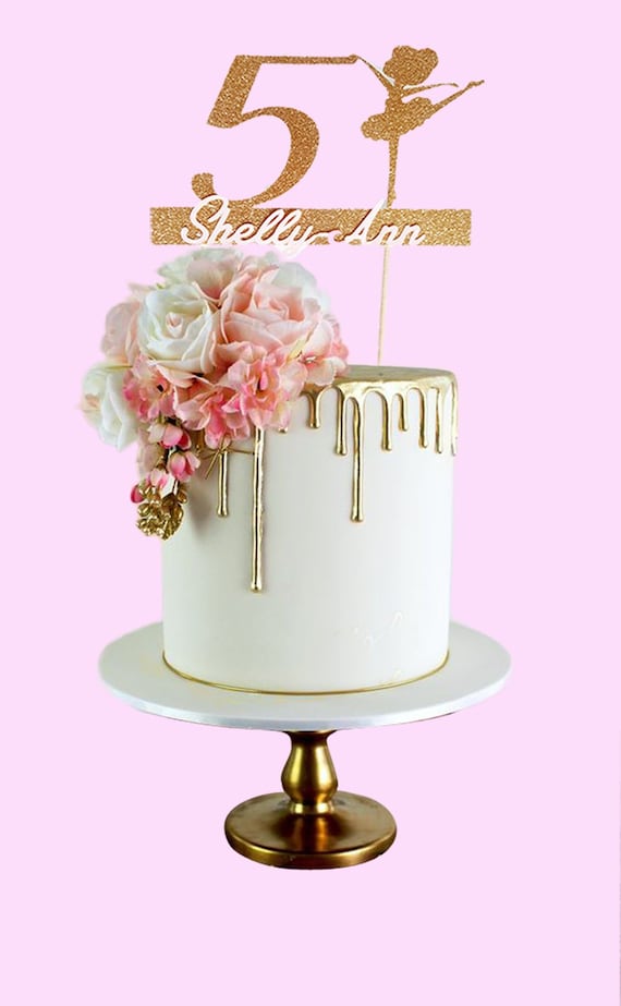 Décoration gateau - cake topper danseuse doré + age+prenom rose -fete  anniversaire enfant