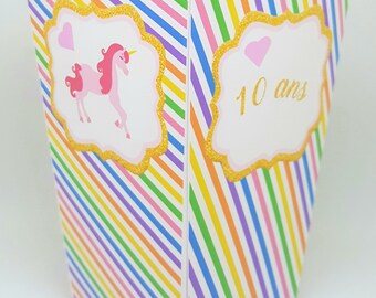 boite, pop corn, anniversaire enfant, licorne, arc en ciel, decoration anniversaire fille, lot de 6