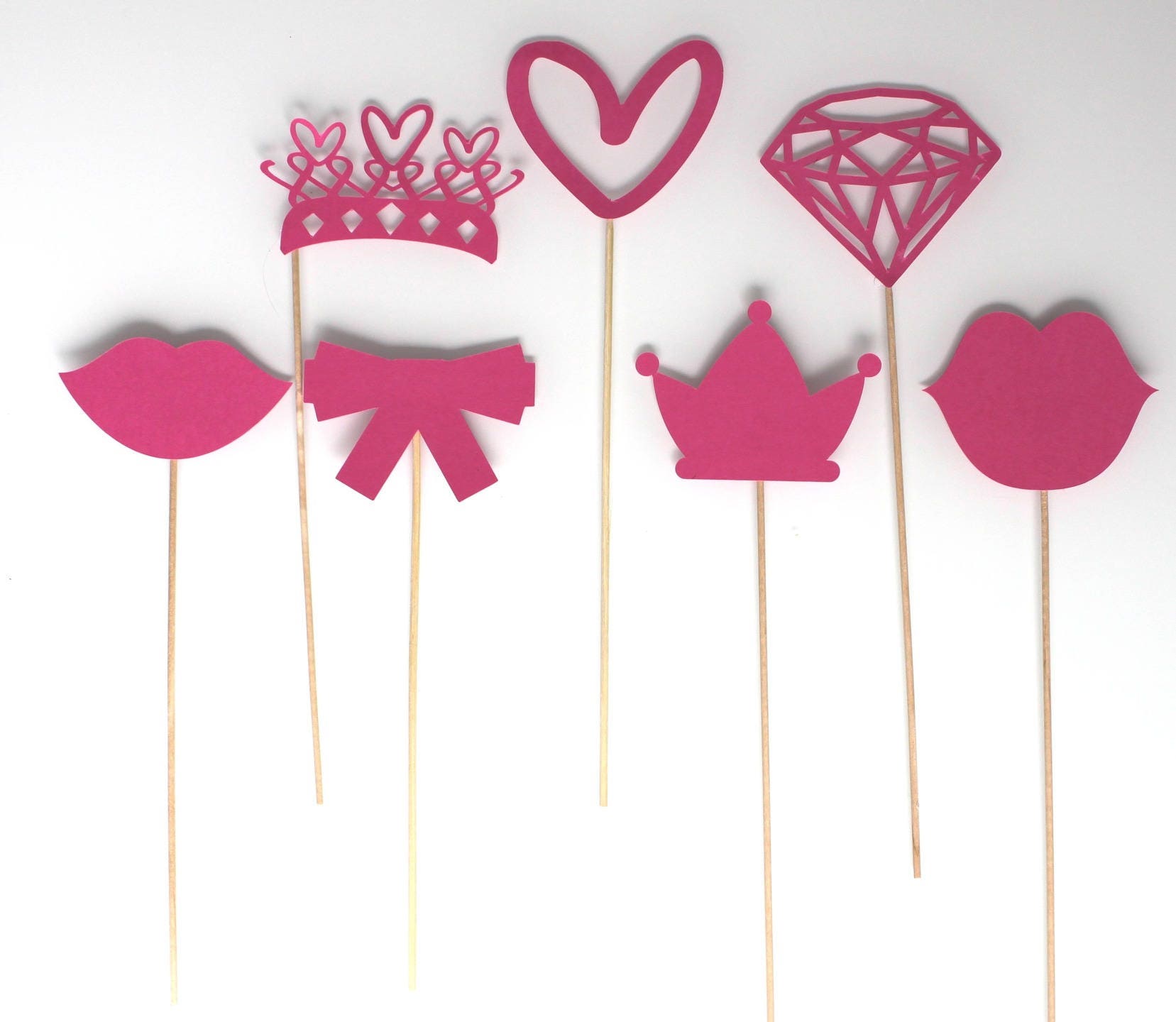 Lot de 7 Accessoires Photobooth Anniversaire Princesse - Fuchsia -Petit Modèle