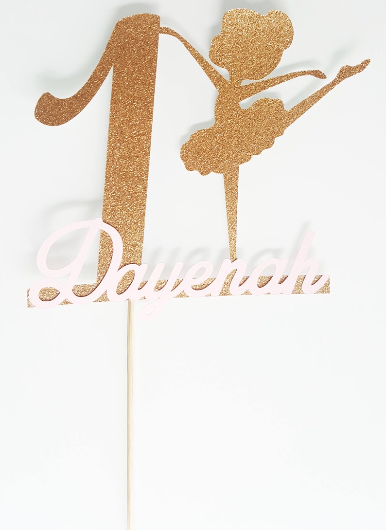 kids birthday party Cake name pink cake topper dancer gilded Decoration age