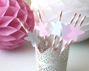 set of 6 straws Angels - pink and white - for child's baptism