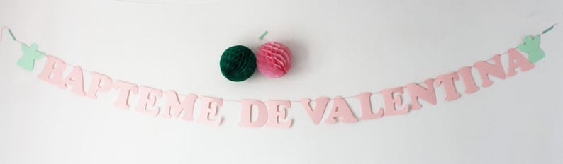Garland name cotton cordon 2 angels or star, heart name paper baptism of