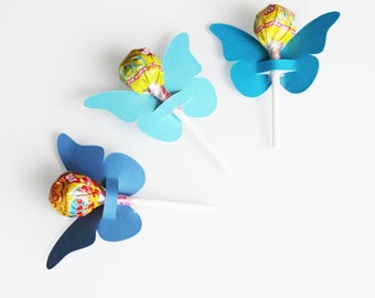10 papillons en papier cartonné pour sucettes - décoration de table de fête - bleus