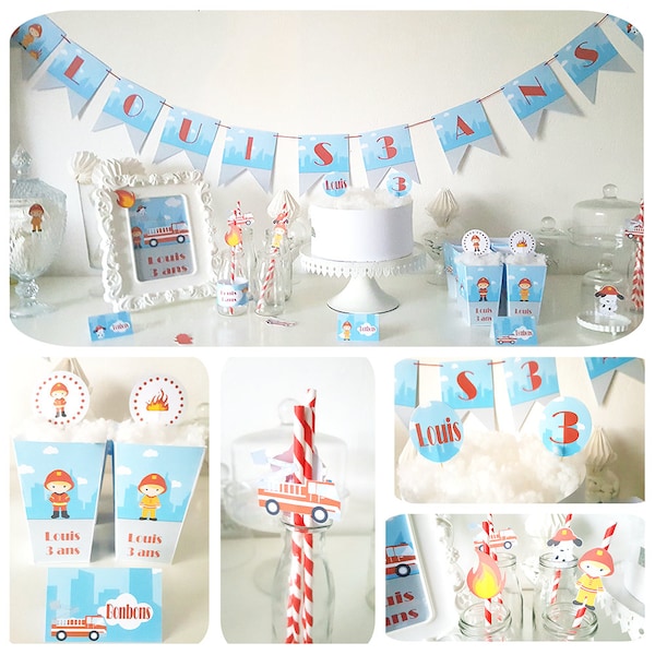 lot anniversaire pompier pour enfant- pret à decorer- pour 6 enfants - candy bar