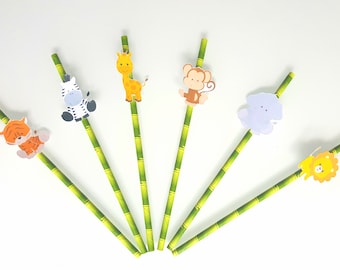 lot de 6 Pailles -animaux de la jungle- pour fete anniversaire