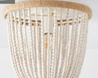 Wood Beaded Flush Mount Ceiling Light Fixture