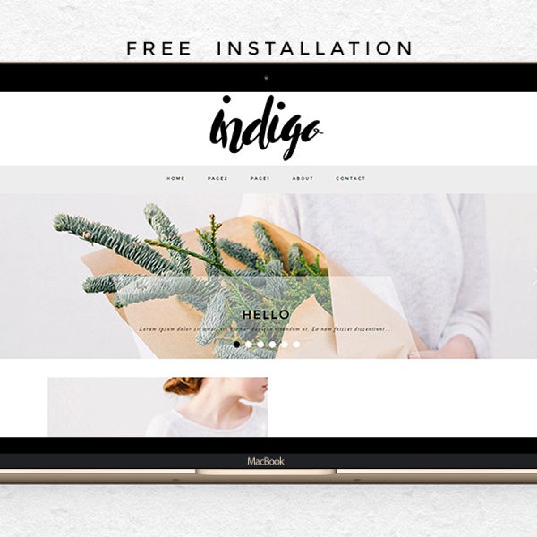 Responsive Premade Blogger template + Homepage & Contact form - Minimalist Hand lettering - Indigo