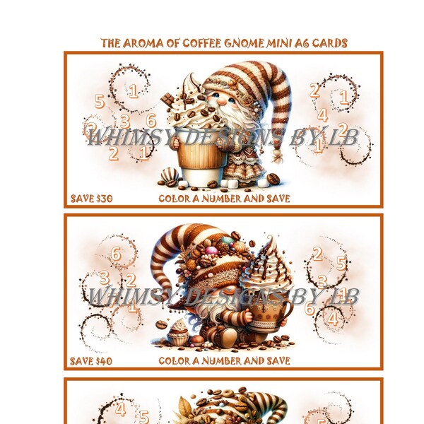 The Aroma Of Coffee Gnome Savings Challenge Mini A6 Cards