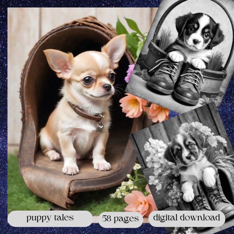 puppy verhalen/afdrukbare volwassen kinderen kleurplaten/download grijswaarden grijswaarden kleurplaten fantasie kleuren instant PDF sprookje afbeelding 4