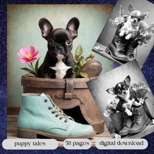puppy verhalen/afdrukbare volwassen kinderen kleurplaten/download grijswaarden grijswaarden kleurplaten fantasie kleuren instant PDF sprookje afbeelding 1