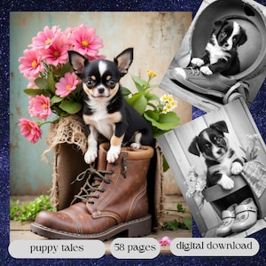 puppy verhalen/afdrukbare volwassen kinderen kleurplaten/download grijswaarden grijswaarden kleurplaten fantasie kleuren instant PDF sprookje afbeelding 3