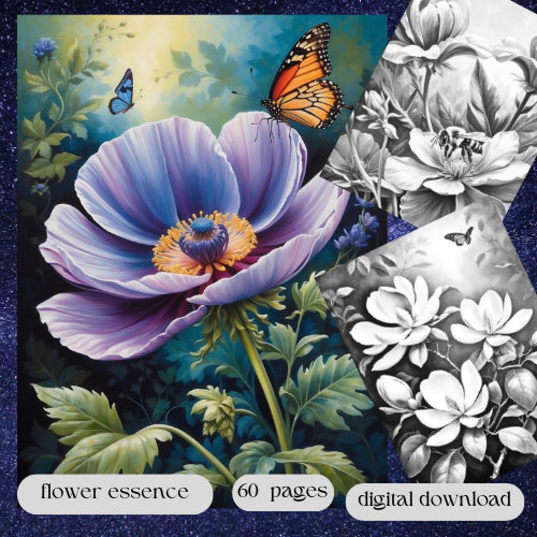 Floral Essence/printable Adult Kids Coloring Pages/download Grayscale ...