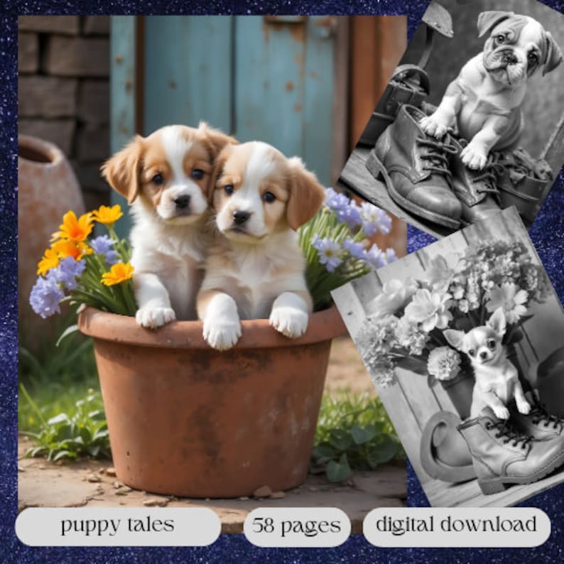 puppy verhalen/afdrukbare volwassen kinderen kleurplaten/download grijswaarden grijswaarden kleurplaten fantasie kleuren instant PDF sprookje afbeelding 5