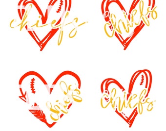 May include: Four red heart-shaped designs with a football graphic and the word "Chiefs" in gold lettering.