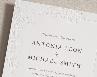 Digital and Letterpress Wedding Invitations, Blind Embossed wedding invite, Simple Modern, Luxury Cotton Card