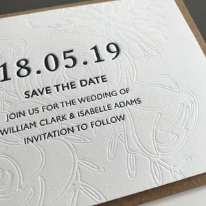 Letterpress Save the Date: Traditionell, Blumenmuster, Luxus, Handbedruckt, Hochzeitspapeterie