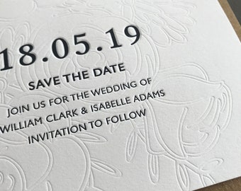 Letterpress save the date: Traditional, Floral pattern, Luxury, Hand printed, Wedding stationery