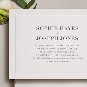 Digital and Letterpress Wedding Invitations, Blind Embossed wedding invite, Simple Modern, Luxury Cotton Card