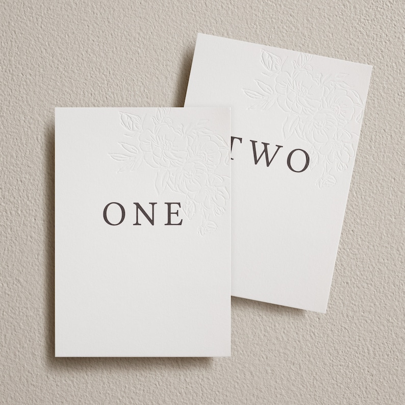 Embossed Wedding Table Numbers. Table Name Cards. Customised With Any ...
