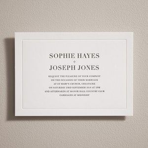 Letterpress Hochzeitseinladungen. Geprägte Hochzeitseinladung. Einfache moderne Einladung. Luxus Dickes Baumwollbrett
