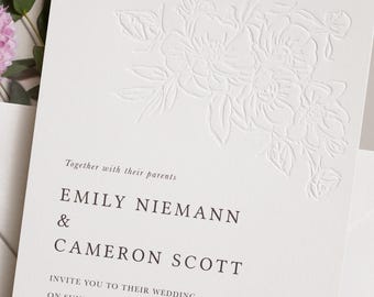 Geprägte Hochzeitseinladung: Letterpress Floral Design
