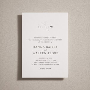Juego de invitaciones de boda impresas con tipografía. Invitación de boda en relieve, tarjeta de detalles y RSVP. Invitación moderna y sencilla. Tablero de algodón grueso de lujo