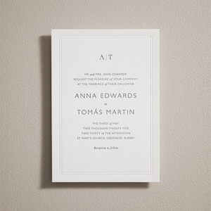 Letterpress Hochzeitseinladungen Set. Geprägte Hochzeitseinladung, Detailkarte & Antwortkarten. Einfache moderne Einladung. Luxus Dickes Baumwollbrett