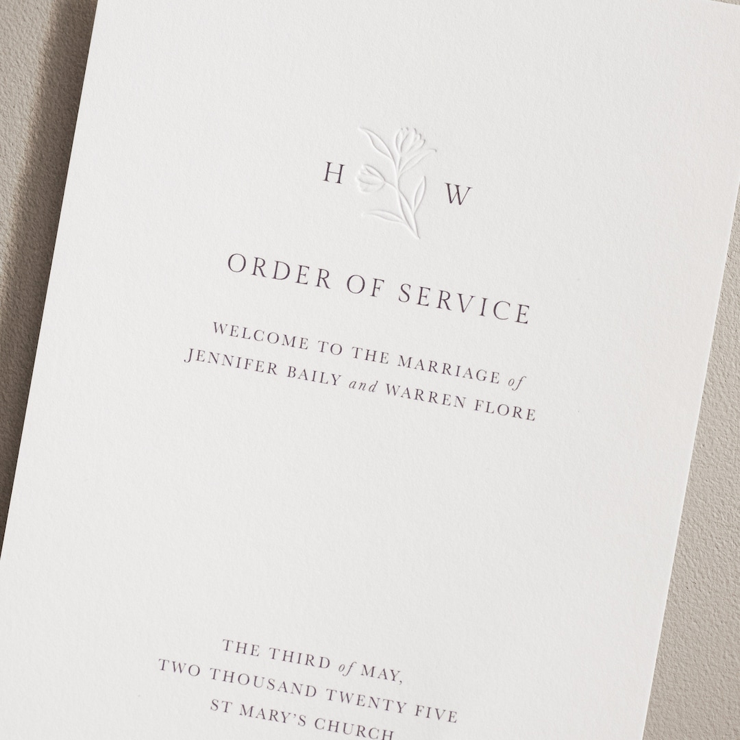 Embossed Wedding Ceremony Program, Personalised Order of Service ...