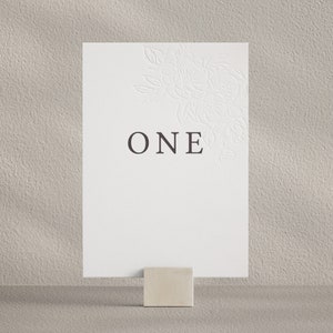 Numéros de table de mariage en relief. Cartes de visite. Personnalisation avec n'importe quel texte. Cartes de décoration de table de mariage. Impression typographique et numérique.