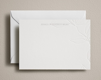 Letterpress notecards with embossed olive motif
