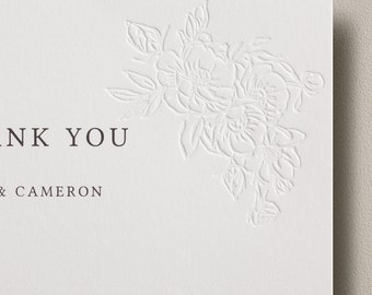 Embossed Wedding Thank You Card: Letterpress Floral Design