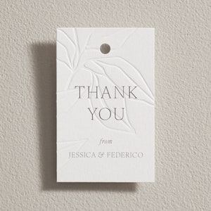Embossed Favour Tag, Thank You Letterpress Tag, Personalised Wedding Gift Tag, Wedding Shower Tag
